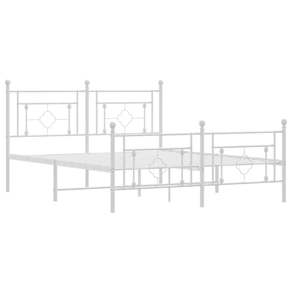 White Metal Bed Frame with Footboard 150x200cm