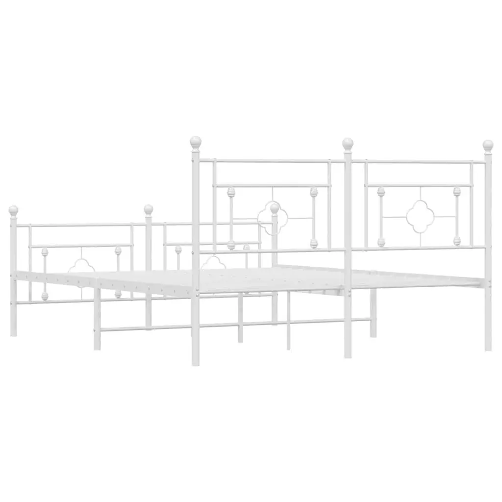 White Metal Bed Frame with Footboard 150x200cm