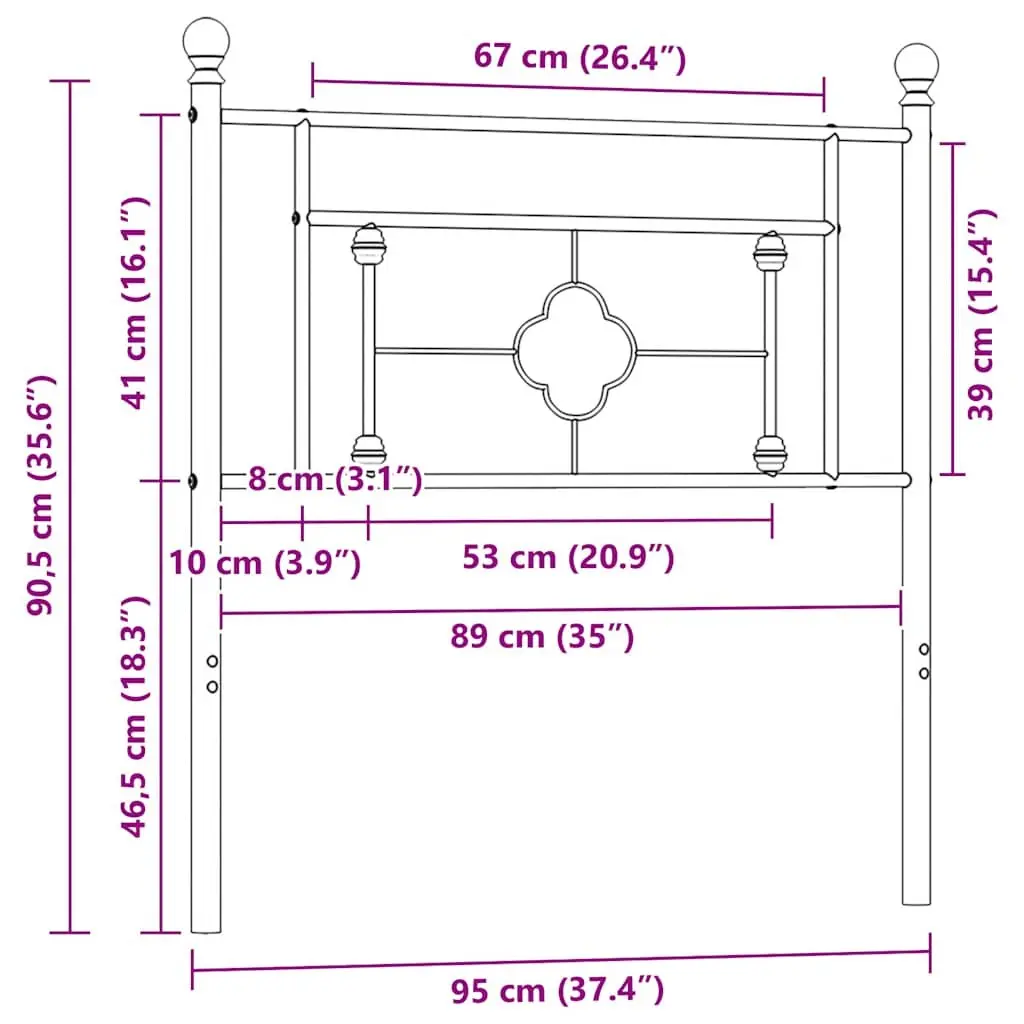 Metal Headboard White 90cm Powder-coated Steel Bedroom Furniture