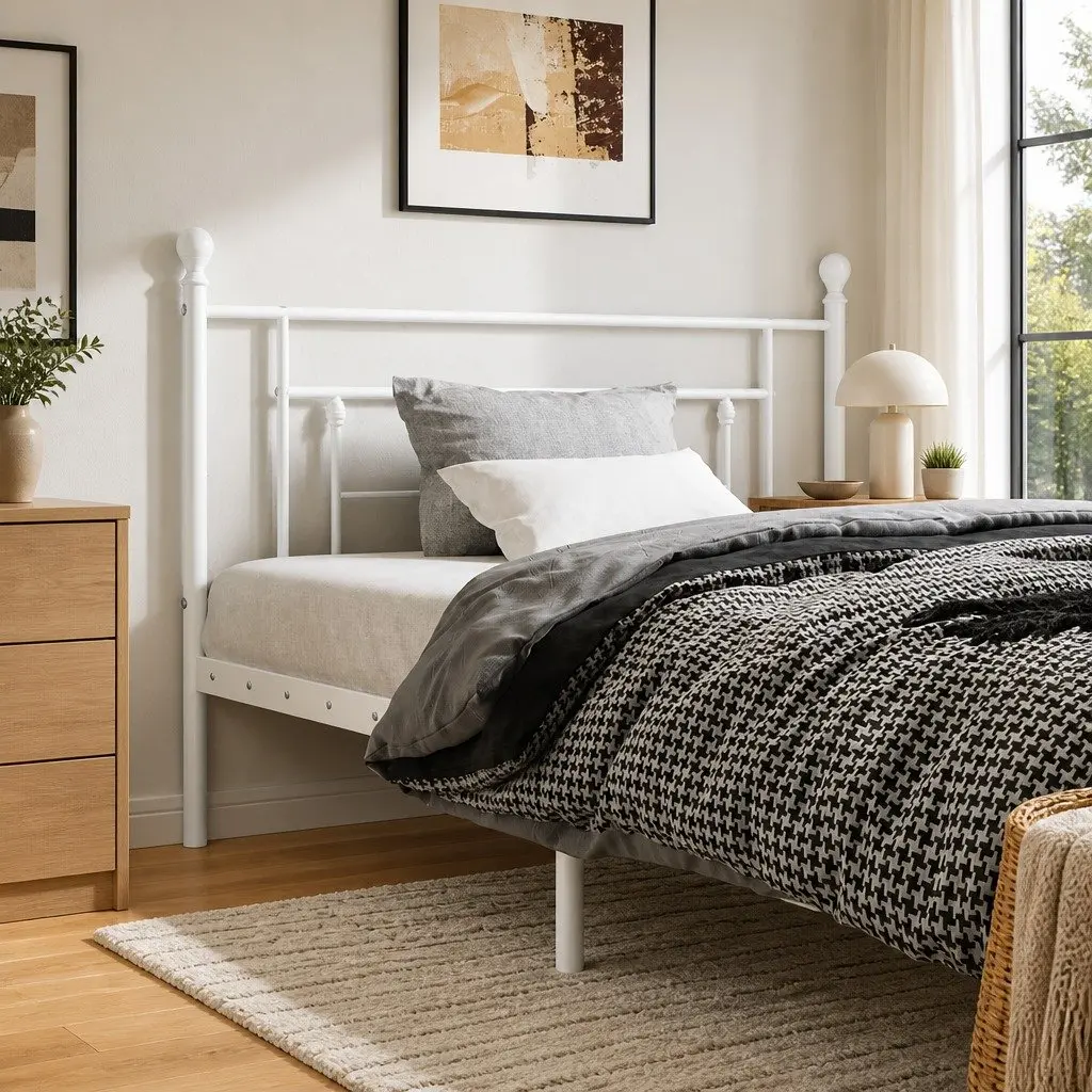 Metal Headboard White 107cm Powder-coated Steel Bedroom Furniture
