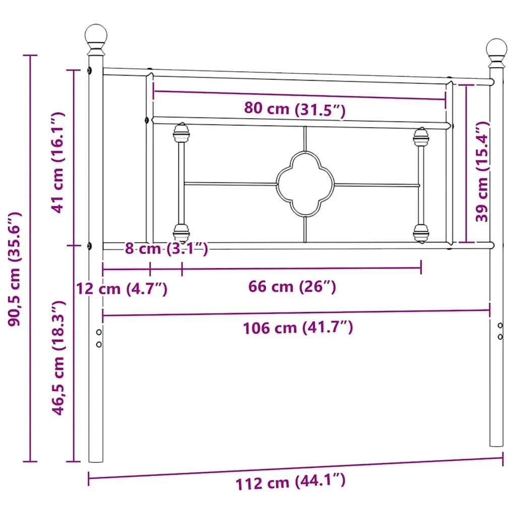 Metal Headboard White 107cm Powder-coated Steel Bedroom Furniture