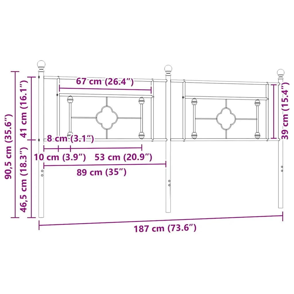 Metal Headboard White 180cm Powder-coated Steel Bed Header