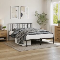 Elegant Metal Bed Frame with Headboard and Storage 135x190 cm Black