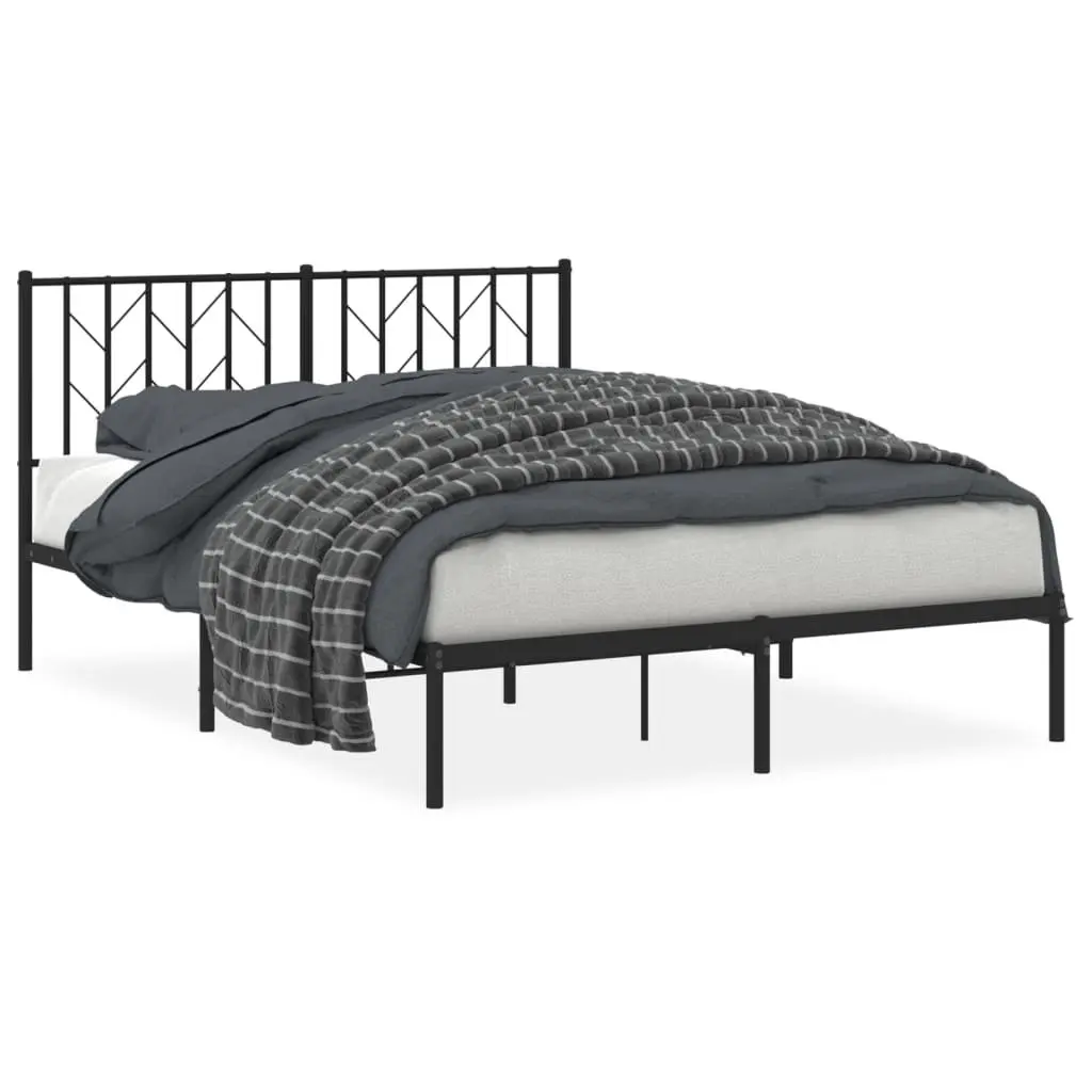 Metal Bed Frame Black 135x190 cm Powder-coated Steel with Headboard and Storage