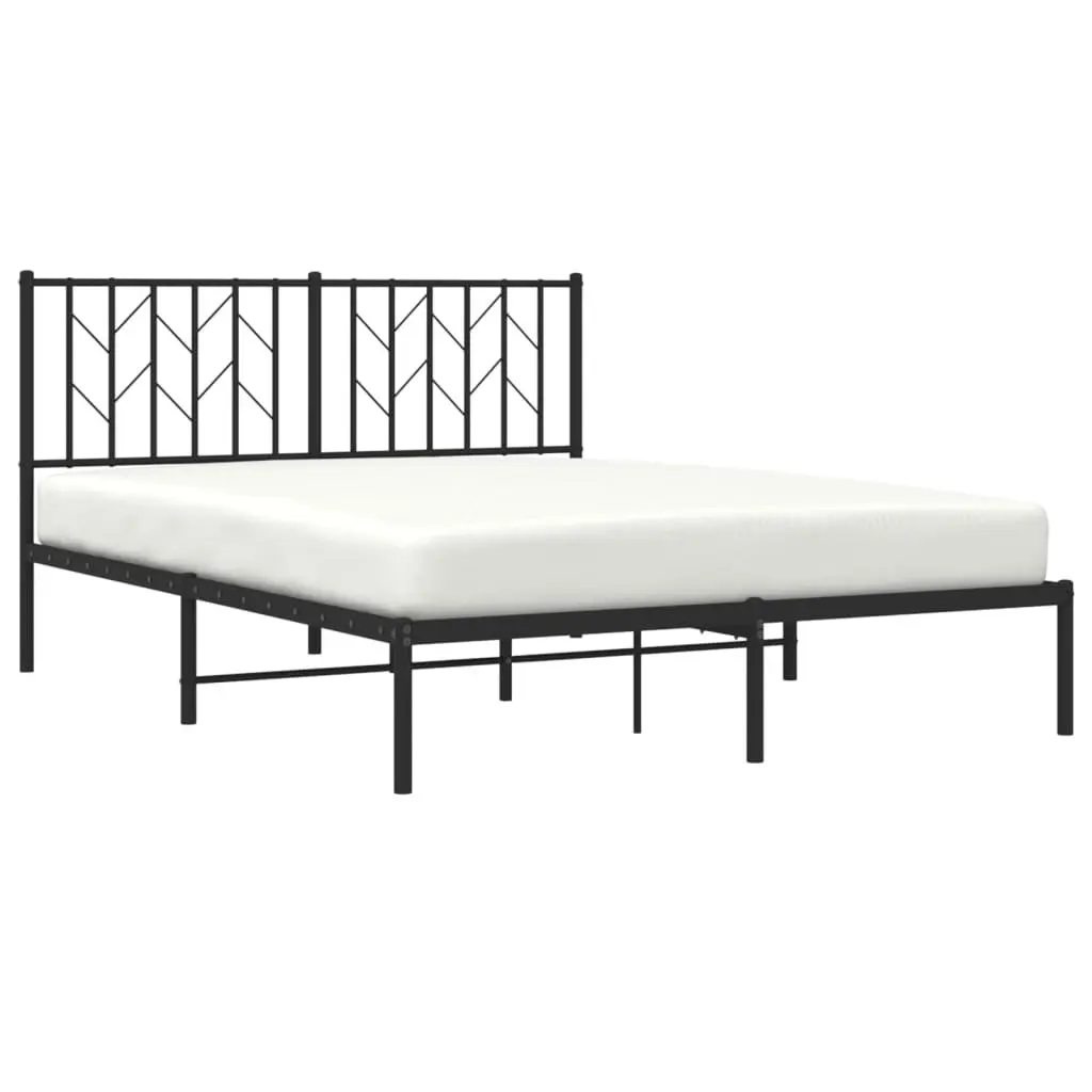 Metal Bed Frame Black 135x190 cm Powder-coated Steel with Headboard and Storage