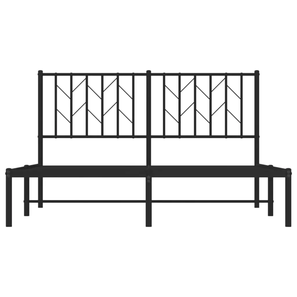 Metal Bed Frame Black 135x190 cm Powder-coated Steel with Headboard and Storage
