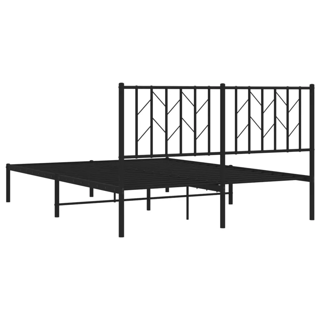 Metal Bed Frame Black 135x190 cm Powder-coated Steel with Headboard and Storage