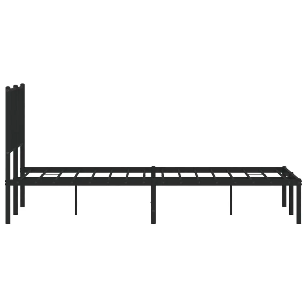 Metal Bed Frame Black 135x190 cm Powder-coated Steel with Headboard and Storage