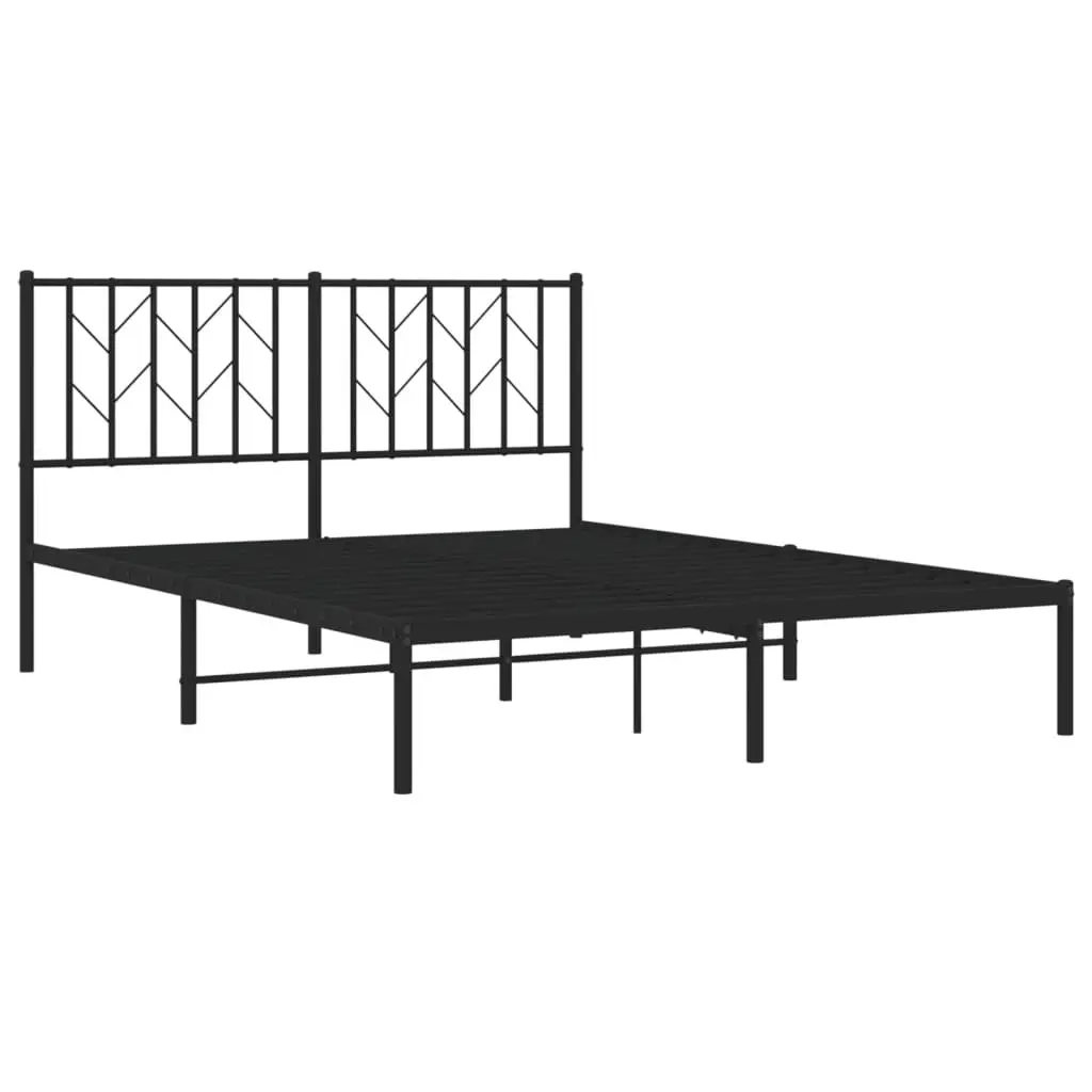 Metal Bed Frame Black 135x190 cm Powder-coated Steel with Headboard and Storage