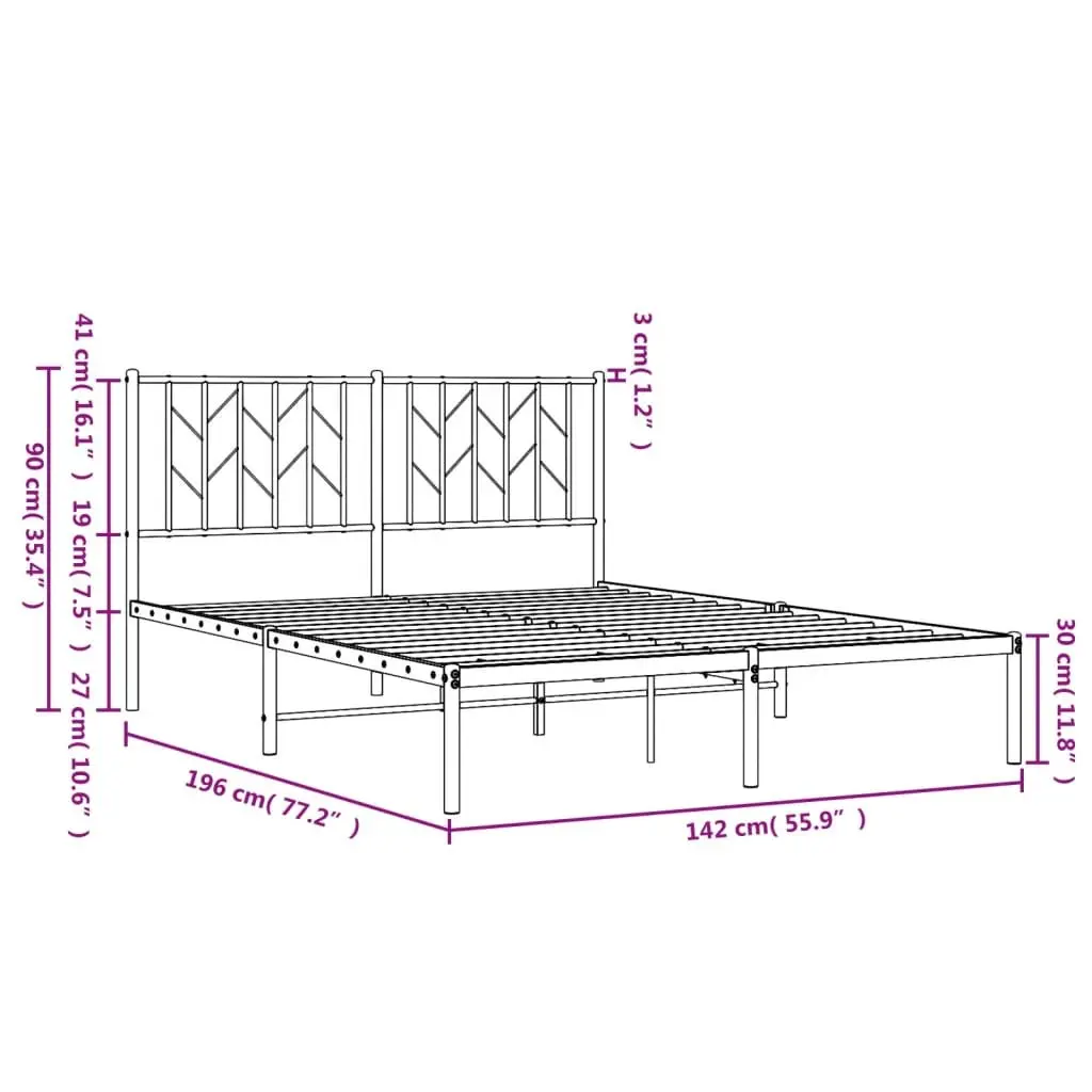 Metal Bed Frame Black 135x190 cm Powder-coated Steel with Headboard and Storage