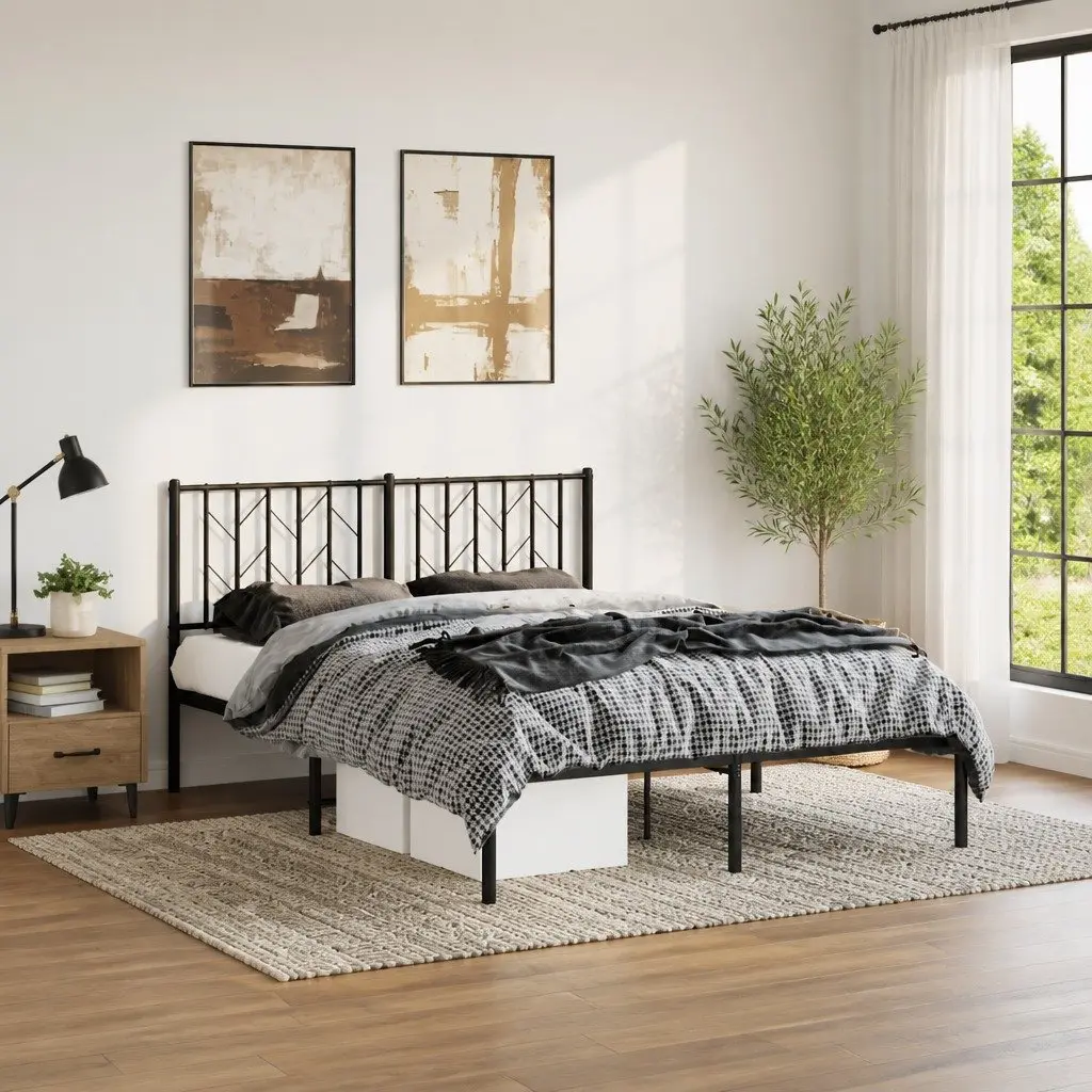 Black Metal Bed Frame 150x200 cm with Headboard