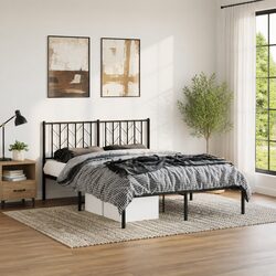 Elegant Black Metal Bed Frame 150x200 cm with Headboard