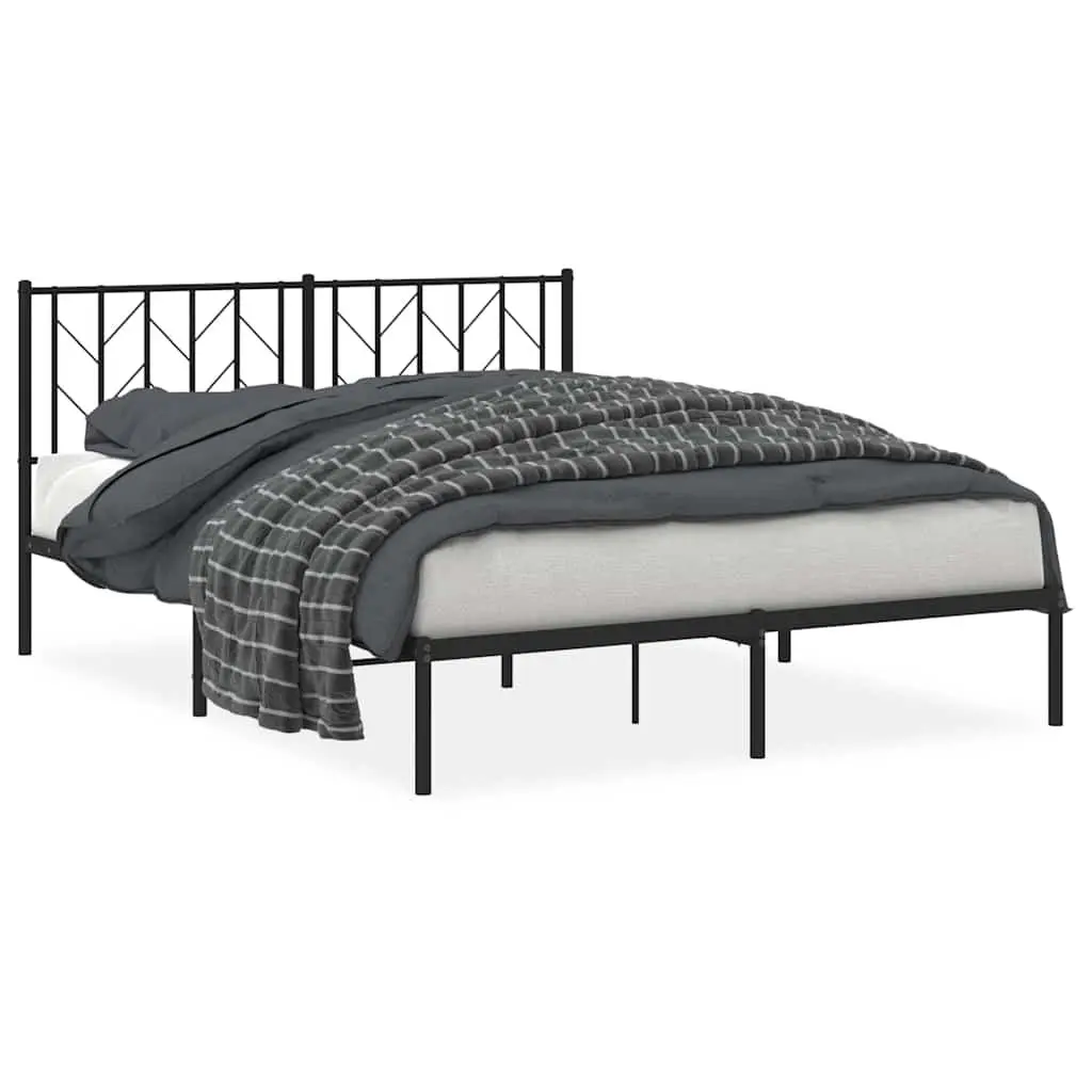 Black Metal Bed Frame 150x200 cm with Headboard