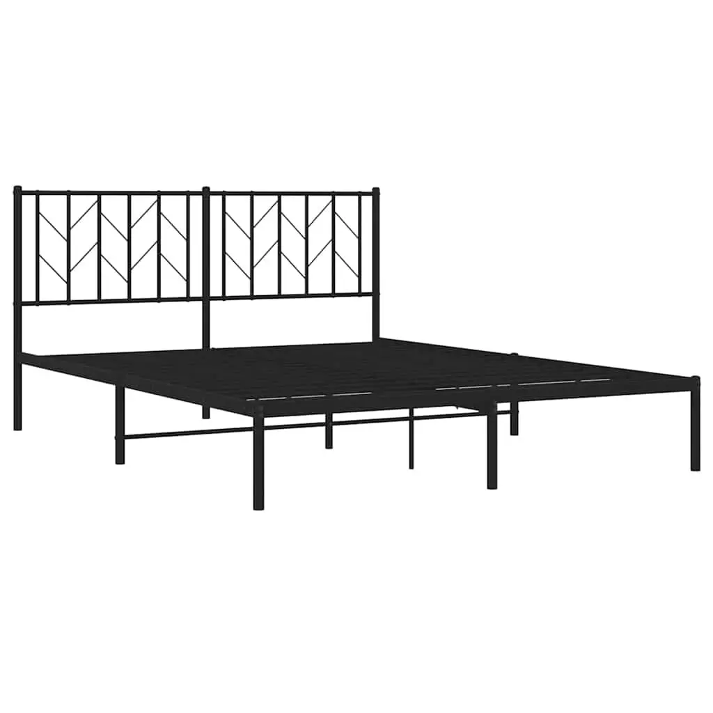 Black Metal Bed Frame 150x200 cm with Headboard