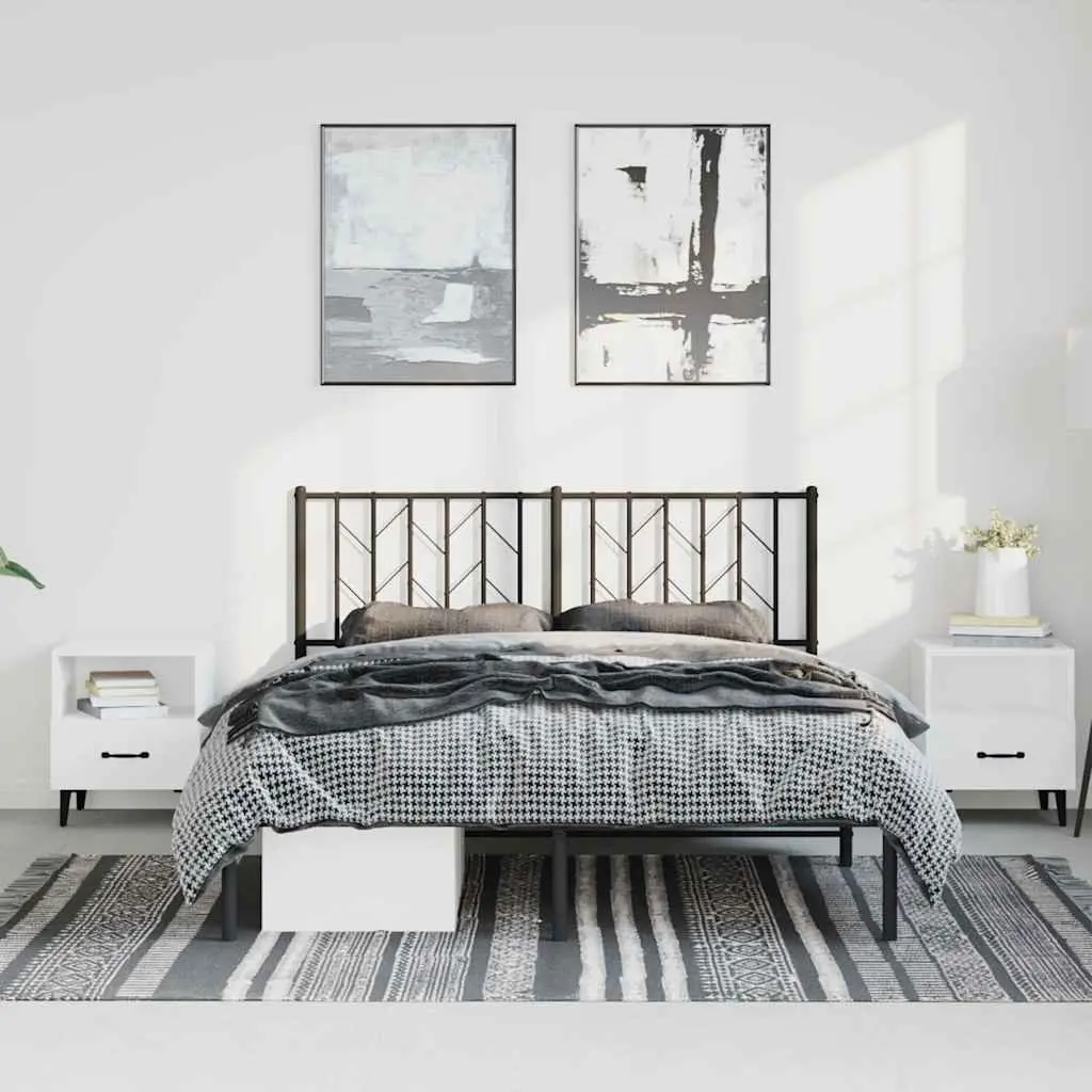 Black Metal Bed Frame 150x200 cm with Headboard