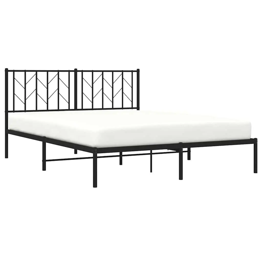 Black Metal Bed Frame 150x200 cm with Headboard