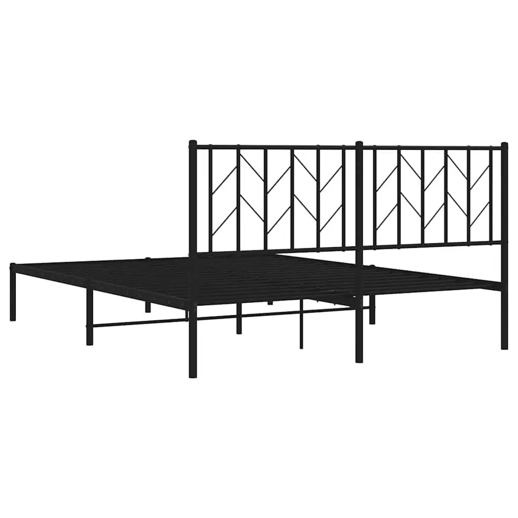 Black Metal Bed Frame 150x200 cm with Headboard
