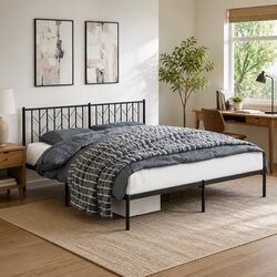Elegant Black Metal King Bed Frame with Headboard