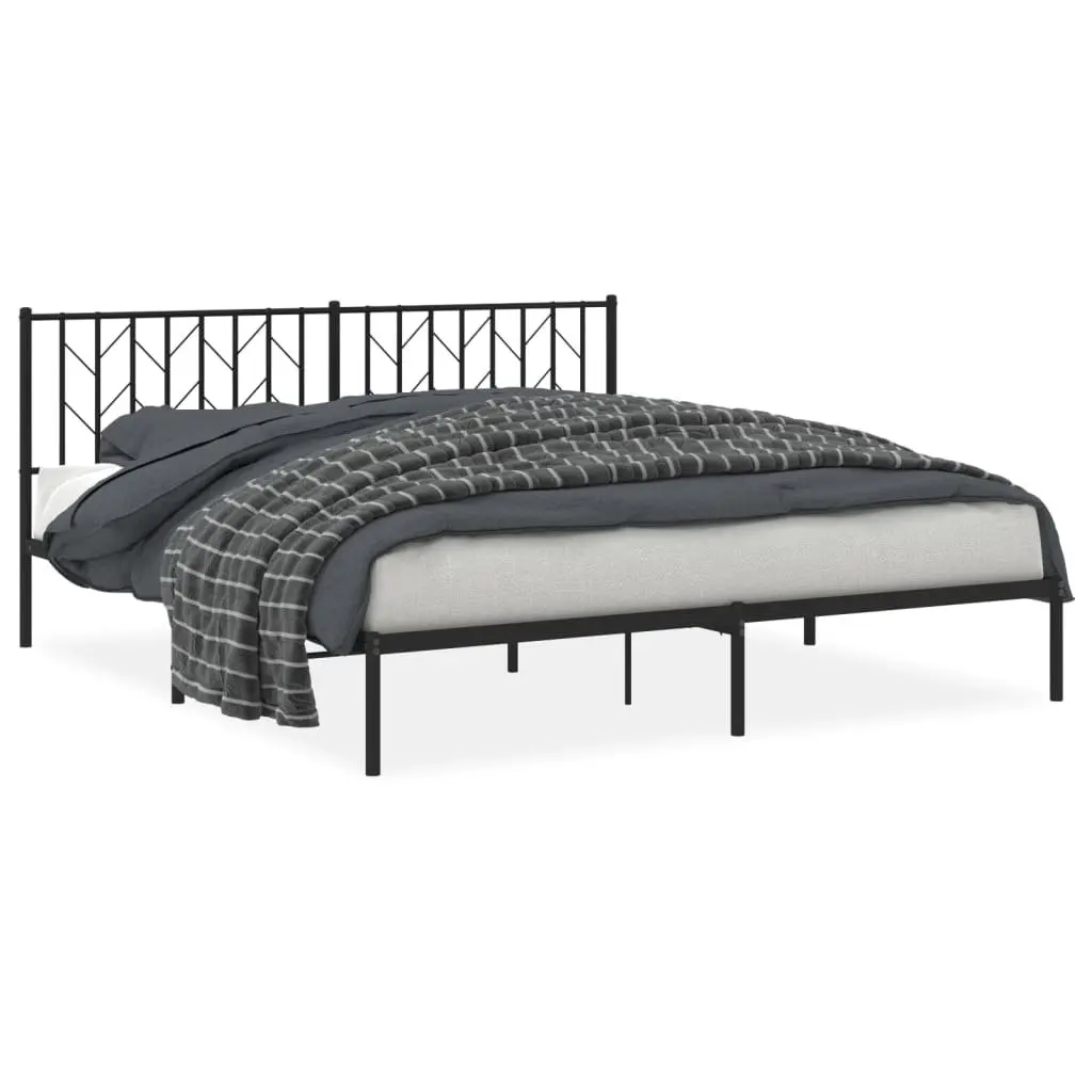 Black Metal King Bed Frame with Headboard