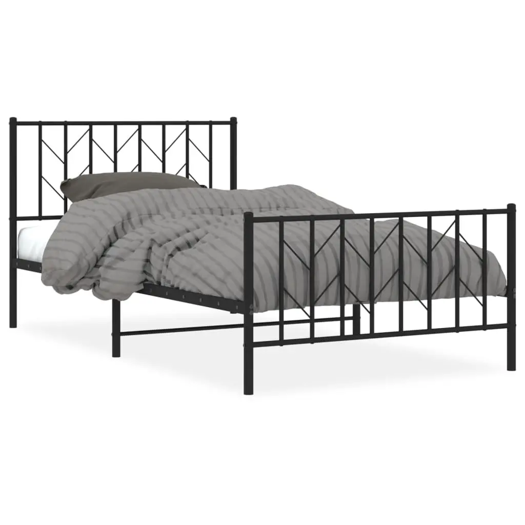 Metal Bed Frame Black King Single 107x203 cm Powder-coated Steel with Headboard Footboard Storage