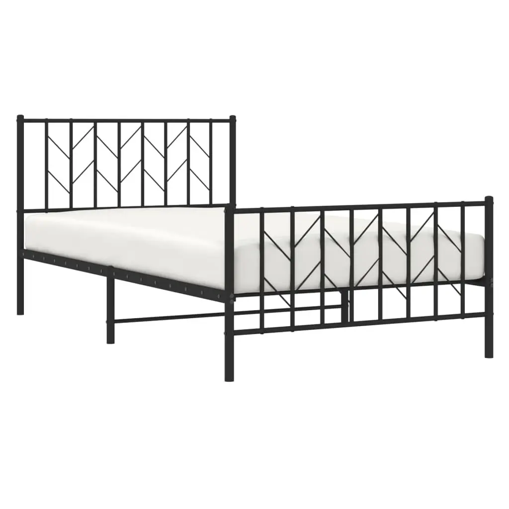 Metal Bed Frame Black King Single 107x203 cm Powder-coated Steel with Headboard Footboard Storage