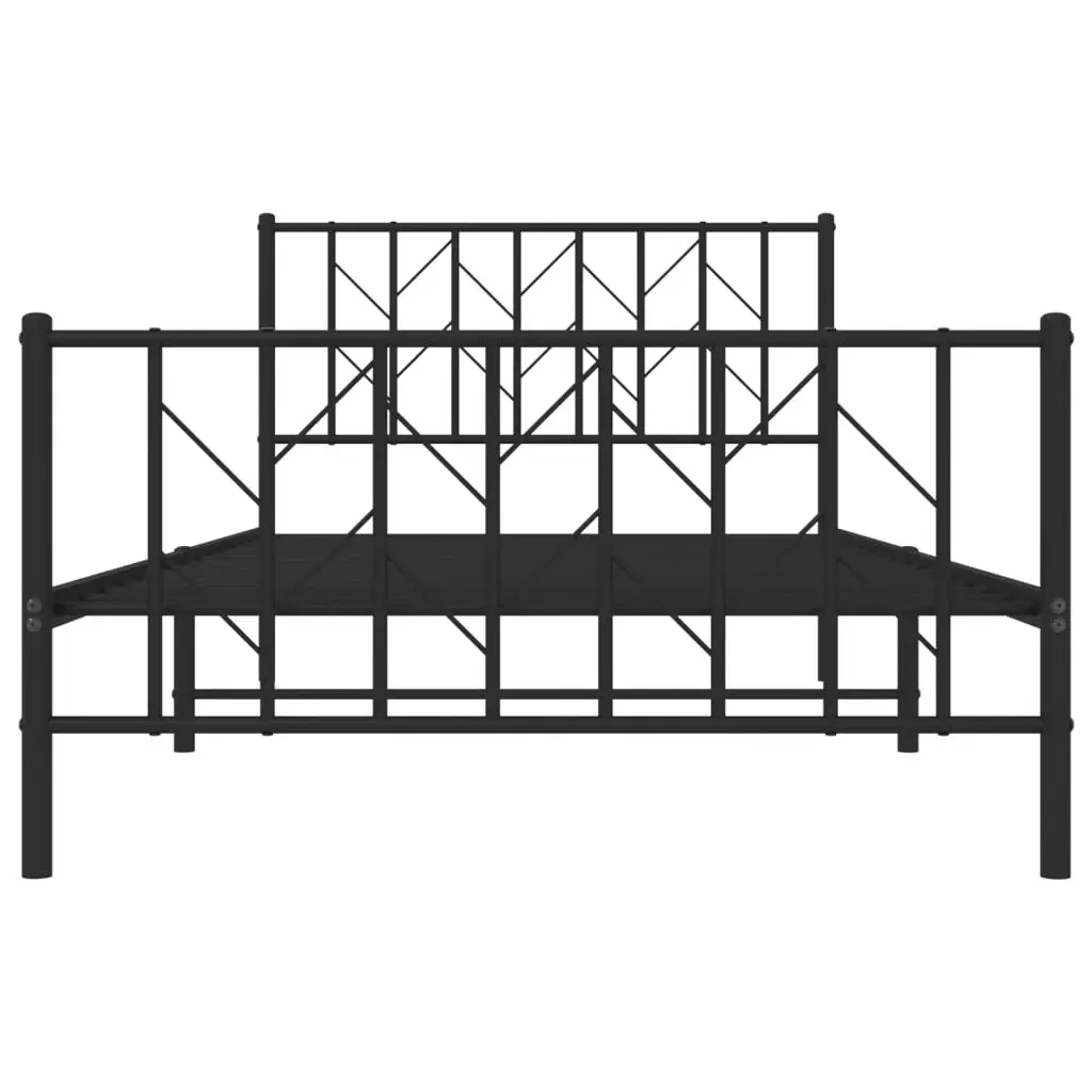 Metal Bed Frame Black King Single 107x203 cm Powder-coated Steel with Headboard Footboard Storage