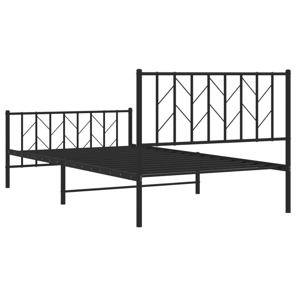 Metal Bed Frame Black King Single 107x203 cm Powder-coated Steel with Headboard Footboard Storage