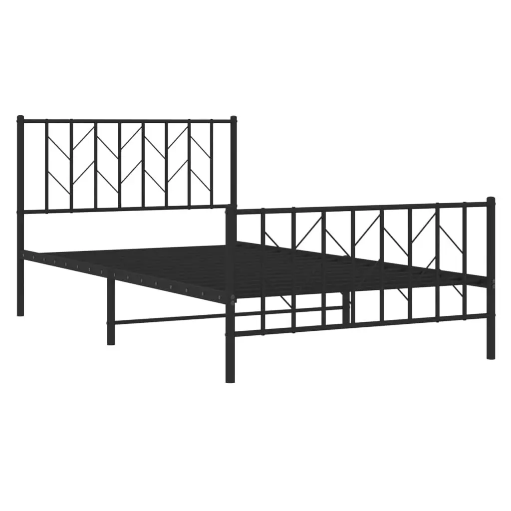 Metal Bed Frame Black King Single 107x203 cm Powder-coated Steel with Headboard Footboard Storage