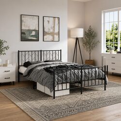 Black Metal Bed Frame 150x200 cm with Footboard
