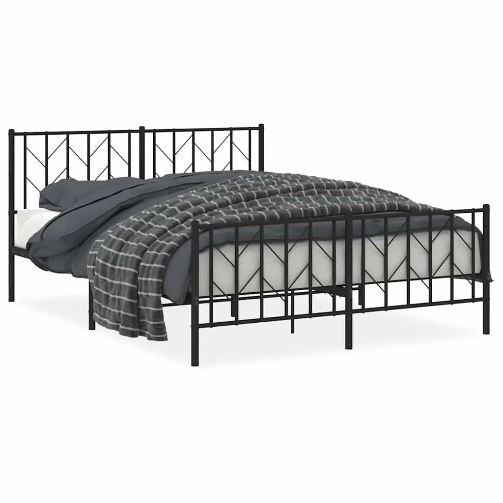 Metal Bed Frame 150x200 cm Black Footboard Bedroom Furniture Steel Slats Support