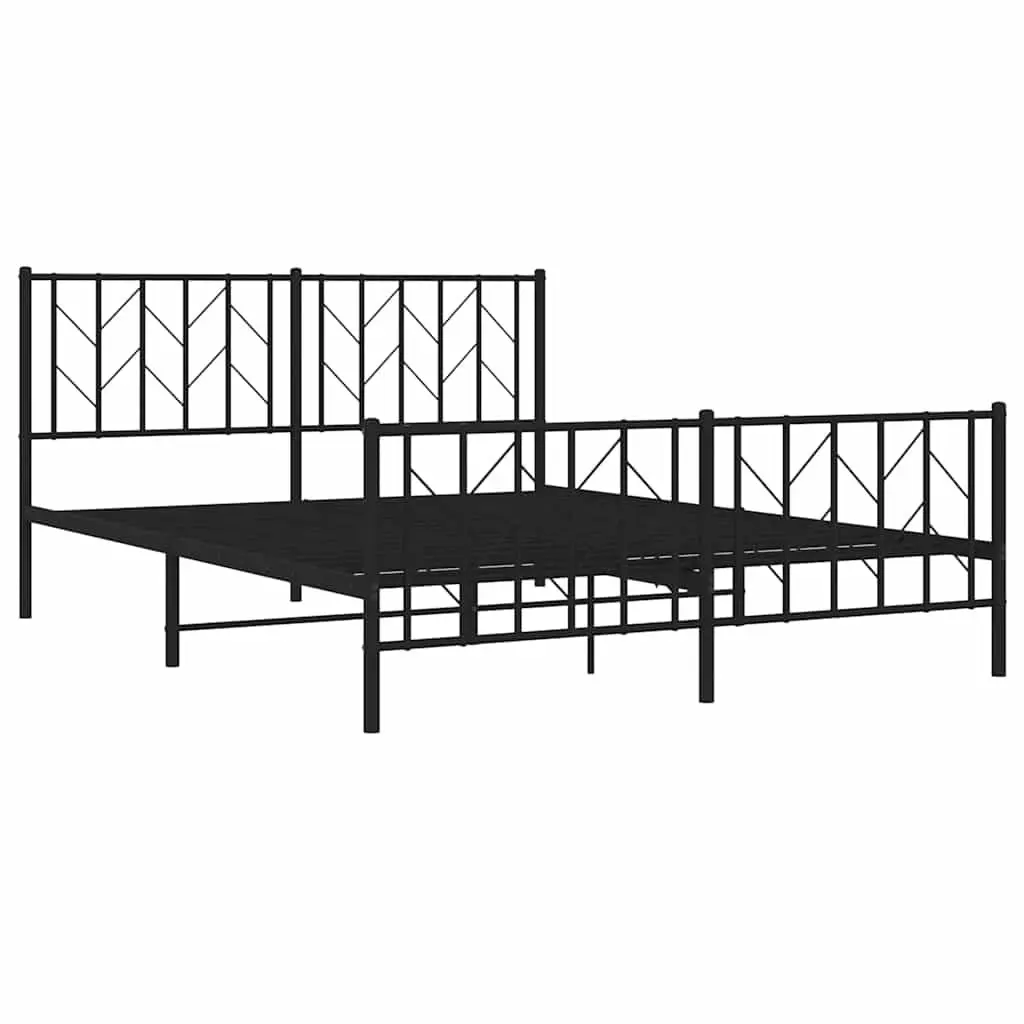 Metal Bed Frame 150x200 cm Black Footboard Bedroom Furniture Steel Slats Support