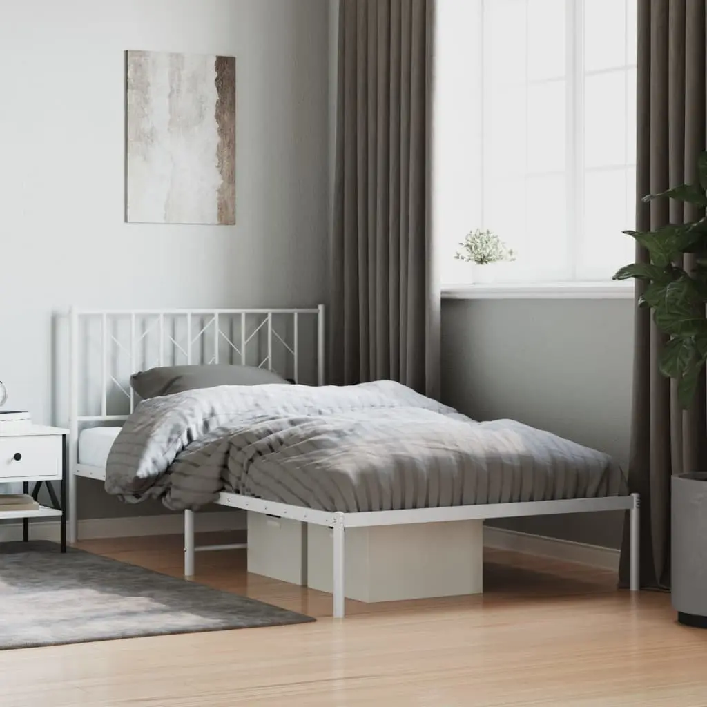 Metal Bed Frame White 107x203 cm Steel with Headboard