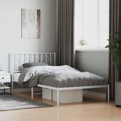 Metal Bed Frame King Single White 107x203 cm Bedroom Furniture Steel Headboard
