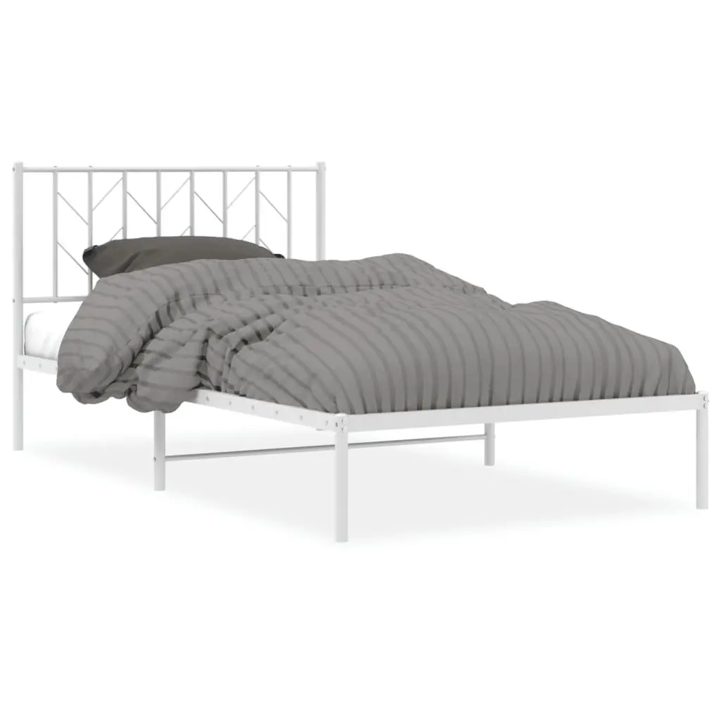 Metal Bed Frame White 107x203 cm Steel with Headboard