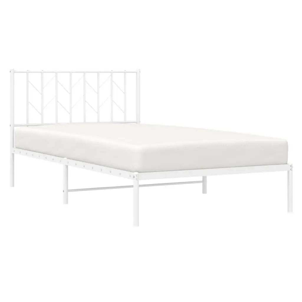 Metal Bed Frame White 107x203 cm Steel with Headboard