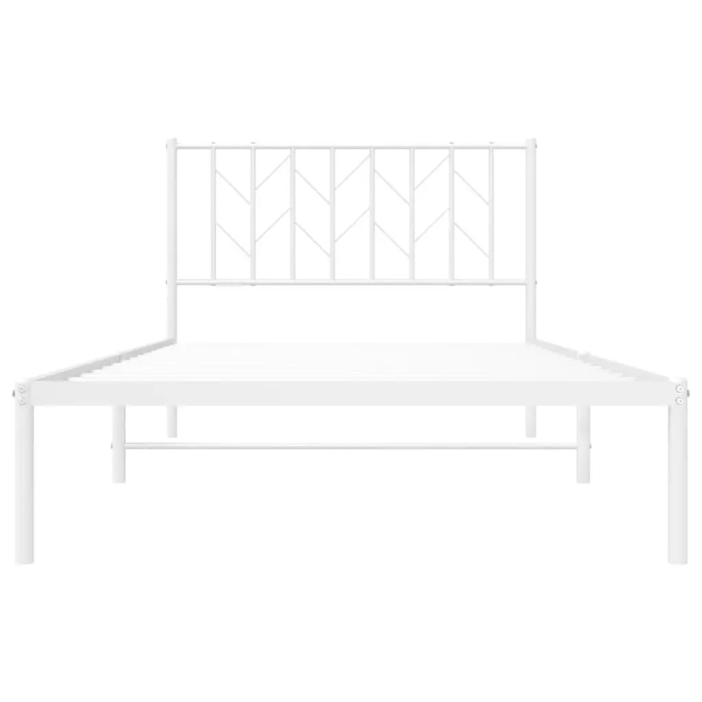 Metal Bed Frame White 107x203 cm Steel with Headboard