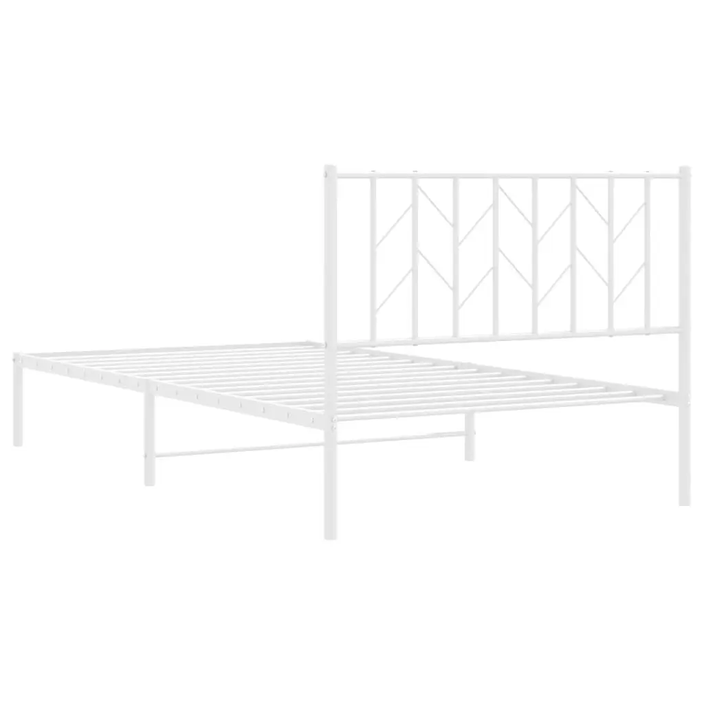 Metal Bed Frame White 107x203 cm Steel with Headboard
