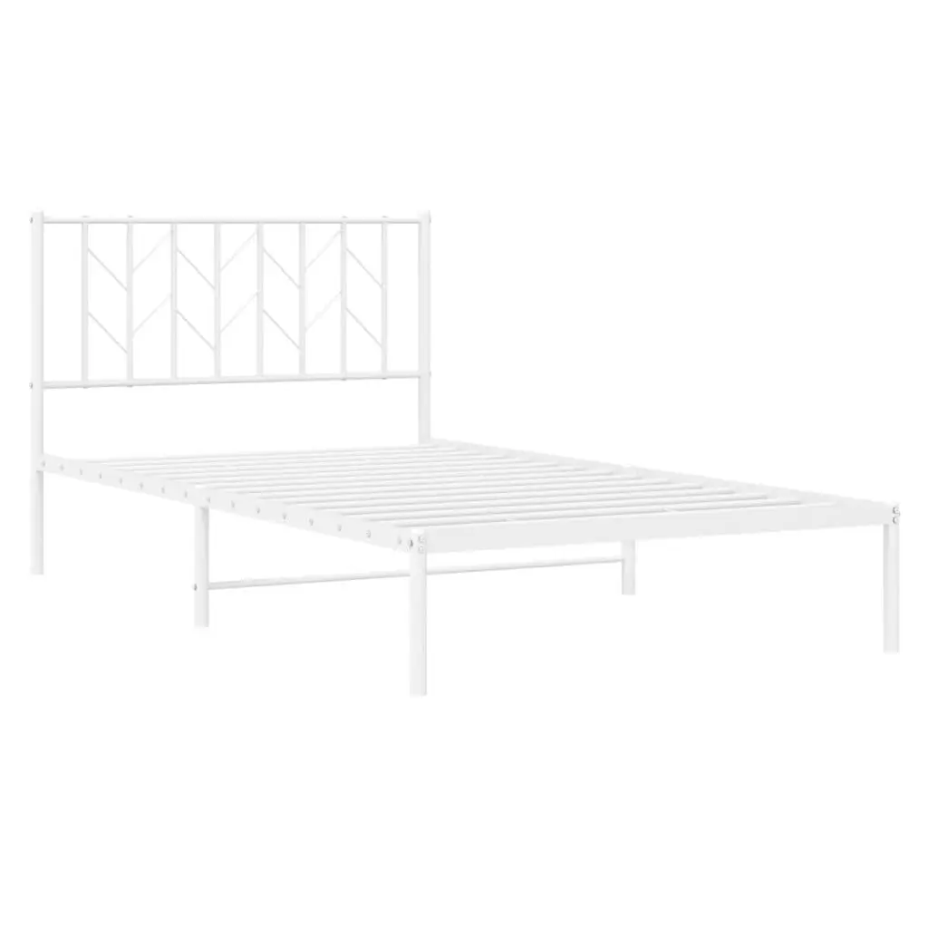 Metal Bed Frame White 107x203 cm Steel with Headboard