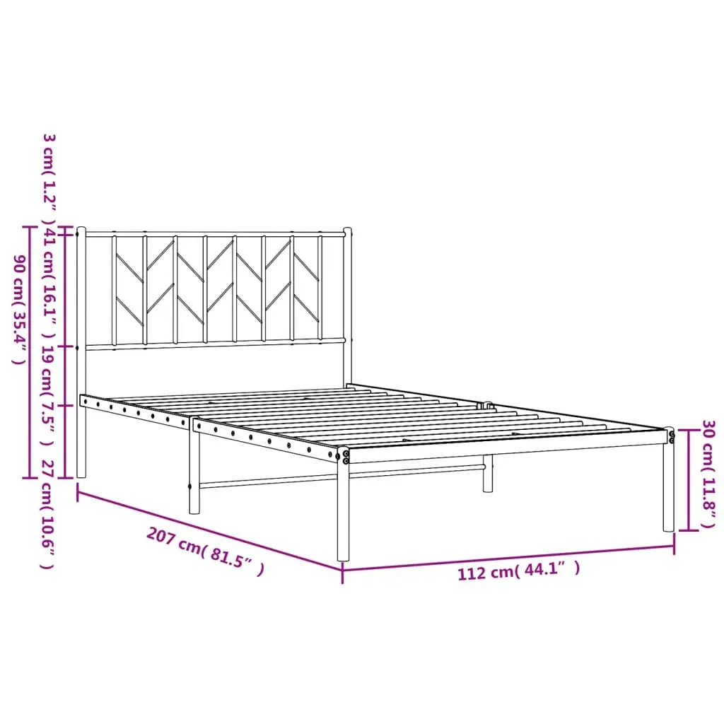 Metal Bed Frame White 107x203 cm Steel with Headboard