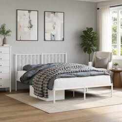Inviting Metal Bed Frame 135x190 cm with Headboard in White