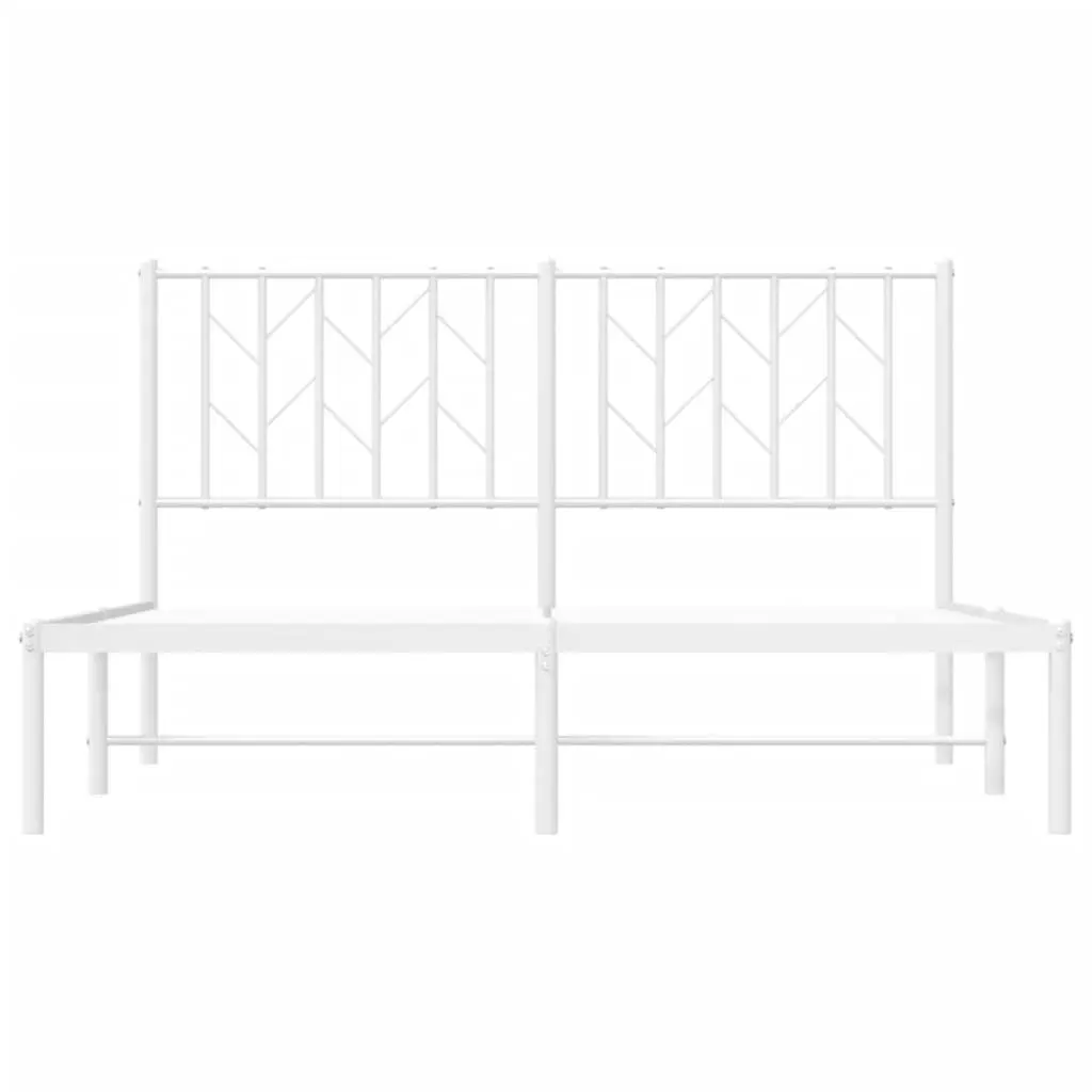 Metal Bed Frame 135x190 cm Bedroom Furniture with Headboard White Slatted Base