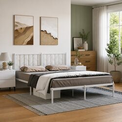 Elegant White Metal Bed Frame 150x200 cm with Headboard