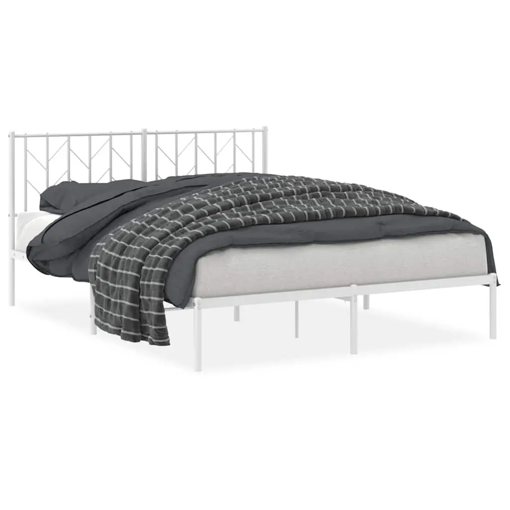 White Metal Bed Frame 150x200 cm with Headboard