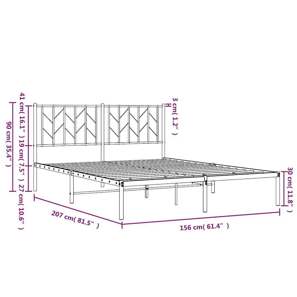 White Metal Bed Frame 150x200 cm with Headboard