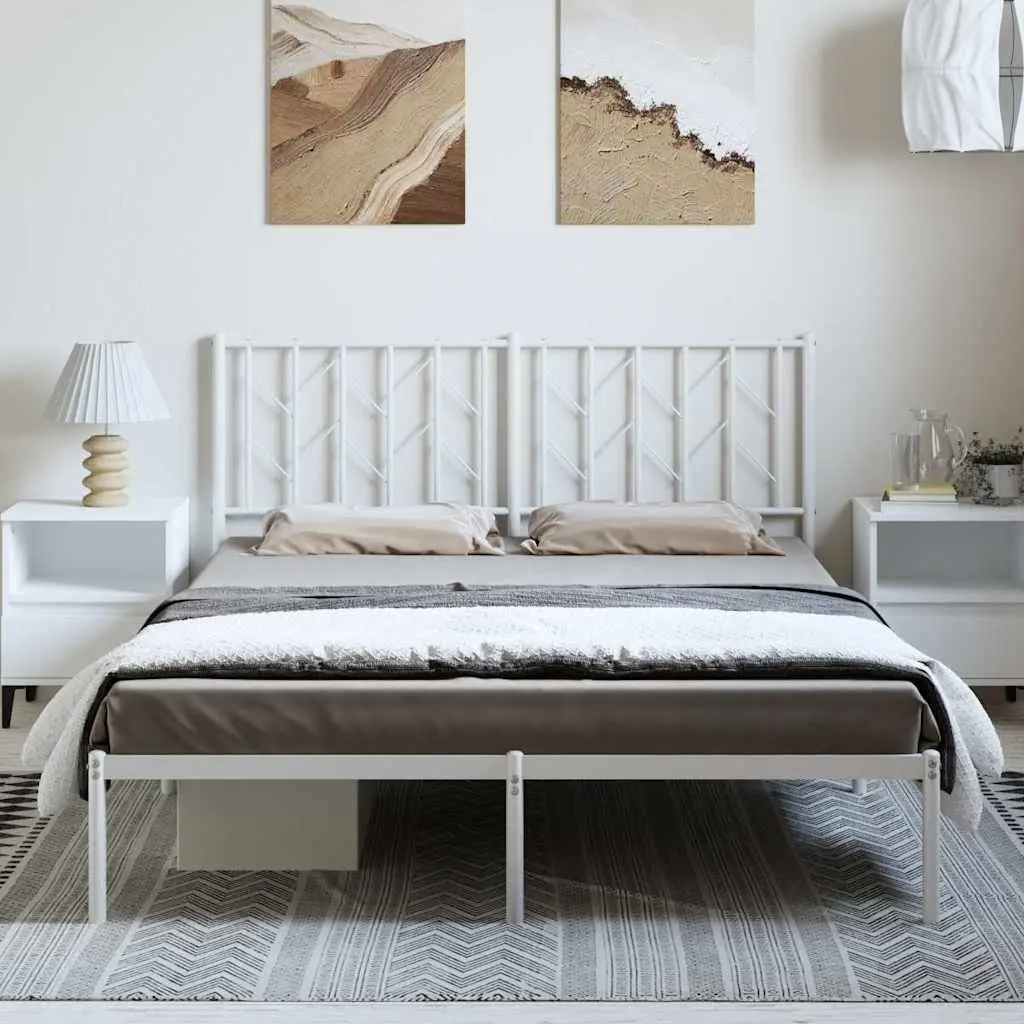White Metal Bed Frame 150x200 cm with Headboard