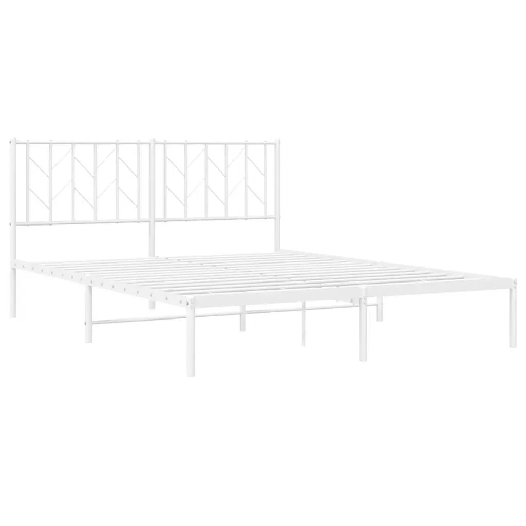 White Metal Bed Frame 150x200 cm with Headboard
