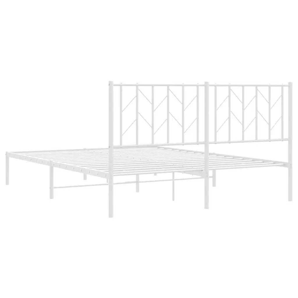 White Metal Bed Frame 150x200 cm with Headboard