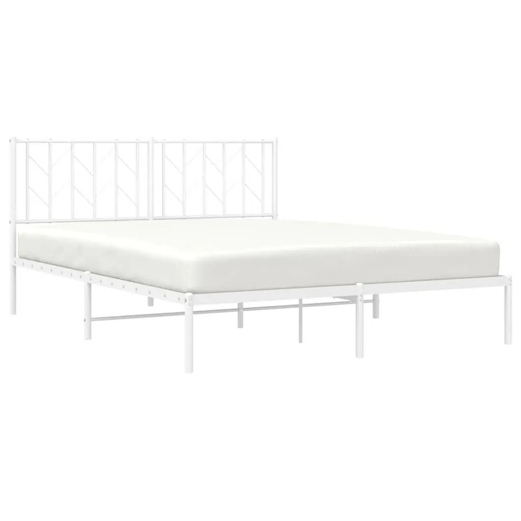 White Metal Bed Frame 150x200 cm with Headboard