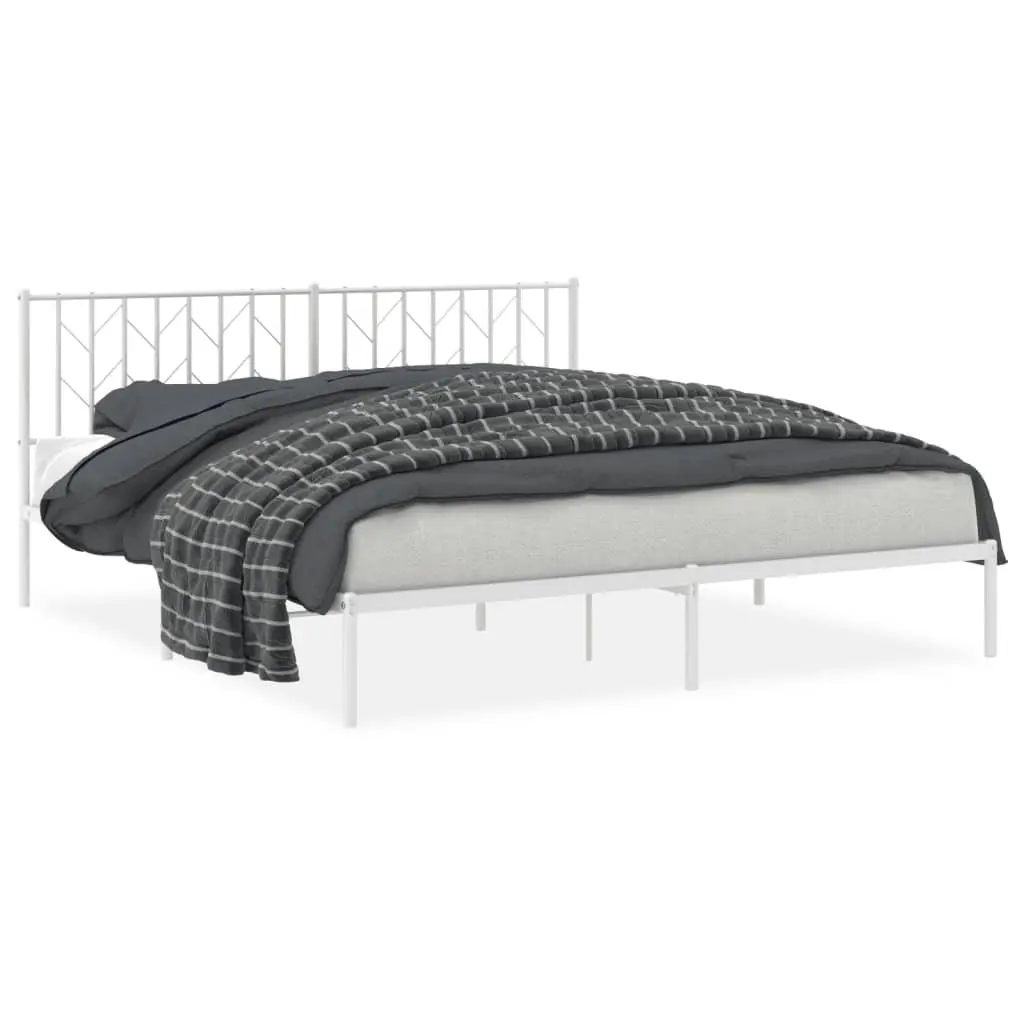 Metal Bed Frame King White Steel 183x203cm with Headboard and Storage