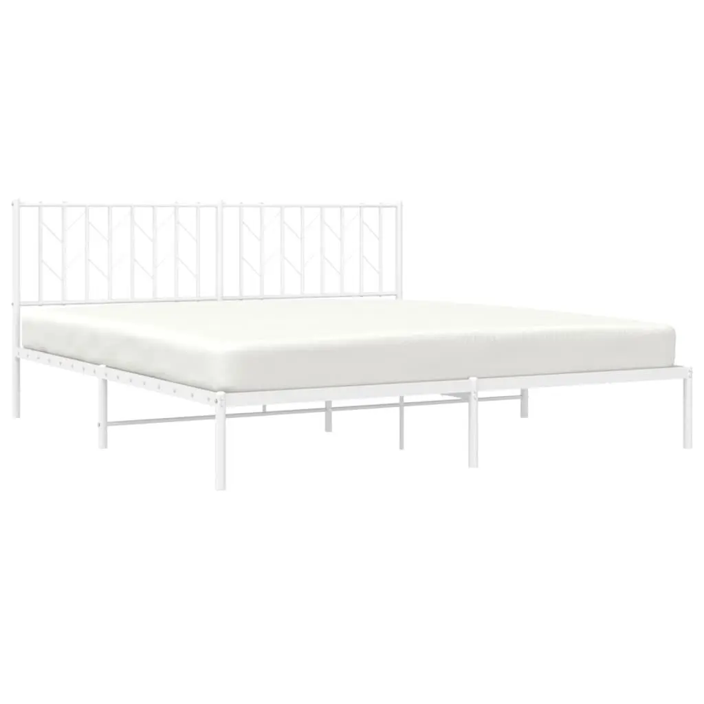 Metal Bed Frame King White Steel 183x203cm with Headboard and Storage